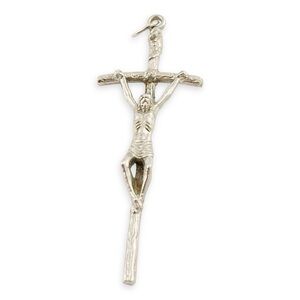 Vintage Italian Crucifix Pendant Silver Tone Papal Pastoral Cross Made in Italy